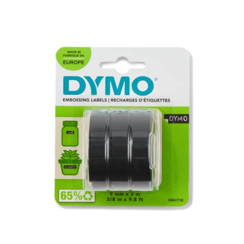 Nastri a rilievo per etichettatrici Dymo vinile 9 mm x 3 m bianco/nero blister da 3 - S0847730